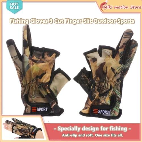 Fishing Gloves 3 Cut Finger Slit Outdoor Sports Anti Slip Breathable Camouflage