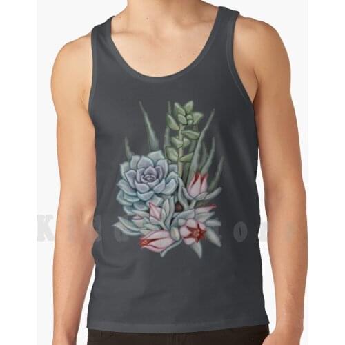 Midnight Succulents tank tops vest 100% Cotton Midnight Succulent Cactus Flower Floral Flowers Teal Blue Pink Purple