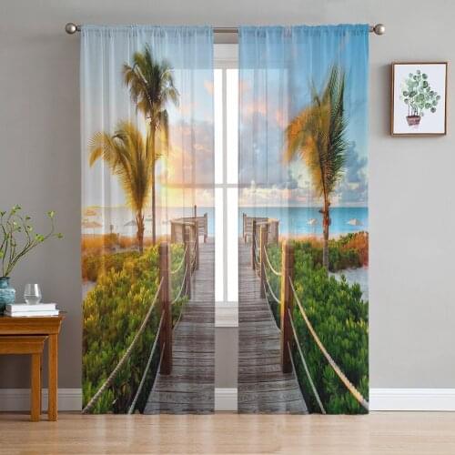 Luxury Sheer Window Curtains Beach Sunset Sky Kitchen Bedroom Living Room Tulle Curtains Study French Window Chiffon Curtains