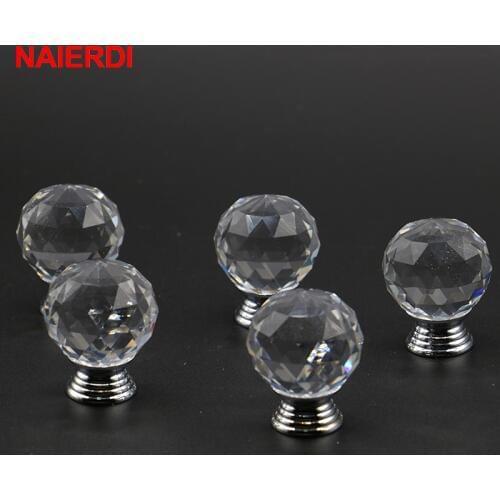 10PCS NAIERDI 20-30mm Crystal Ball Design Crystal Glass Knobs Cupboard Drawer Pull Kitchen Cabinet Wardrobe Handles Hardware