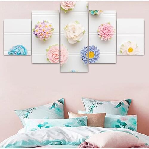 Modern Poster Fresh HD Modular Canvas 5 Set Beautiful Flowers Wall Art Printed Home Decor Watercolor Painting Framework Pictures