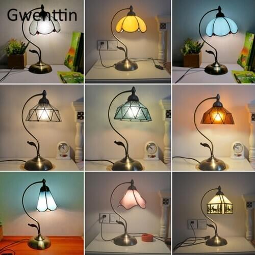 Mediterranean Tiffany Stained Glass Table Lamps for Living Room Bedroom Desk Lamp Vintage Led Stand Light Fixtures Home Art Deco