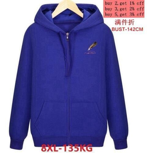 Large size hooded sweatshirt 5XL 6XL 7XL 8XL warm jacket autumn and winter mens long sleeve zipper black blue gray large size c