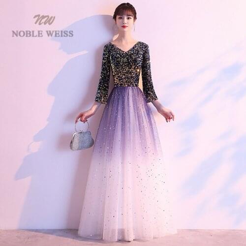 Evening Dresses V-Neck Dresses Woman Party Night Floor-Length Sequined Prom Dresses