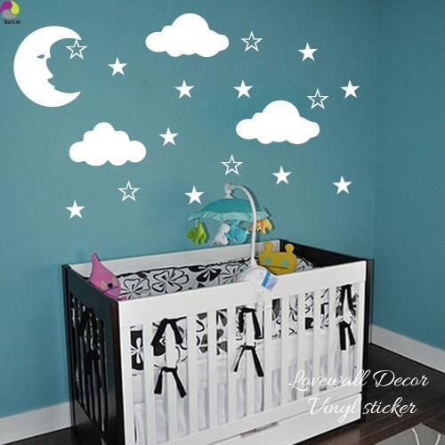 Cartoon Moon Stars Clouds Wall Sticker Baby Nursery Kids Room Large size Moon Star Cloud Decal Vinyl Children Room Home Decor