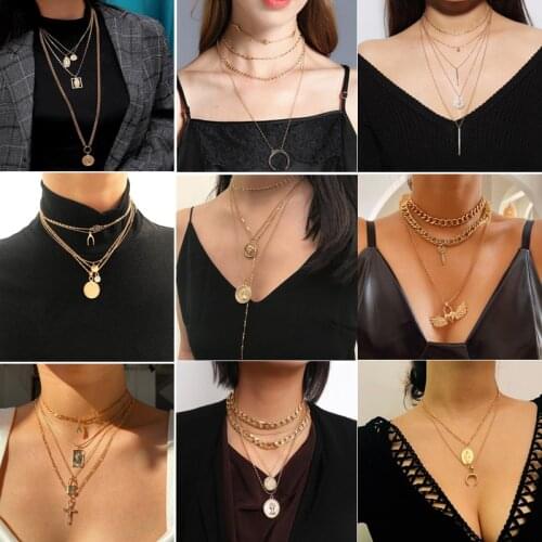 Vintage Multi-layer Chains Necklaces Women Coin Pendant Necklace Fashion Jewelry New