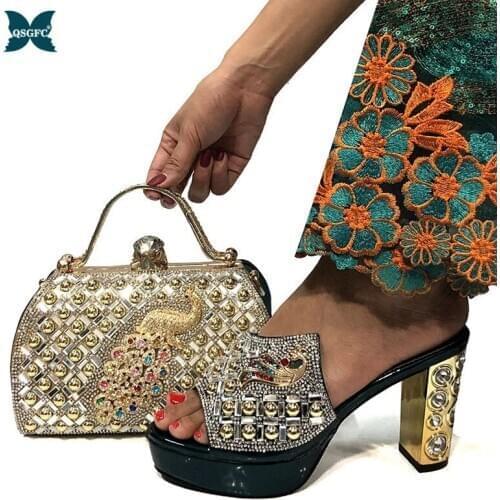 2020 Latest Italian design Special Style Shoes and Bag Sets for Party In Women Nigerian Women Wedding Shoes and Bag Set in Green