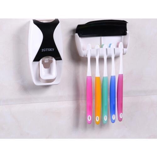 1 Set Tooth Brush Holder Automatic Toothpaste Dispenser + 5 Toothbrush Holder Toothbrush Wall Mount Stand Bathroom Tools