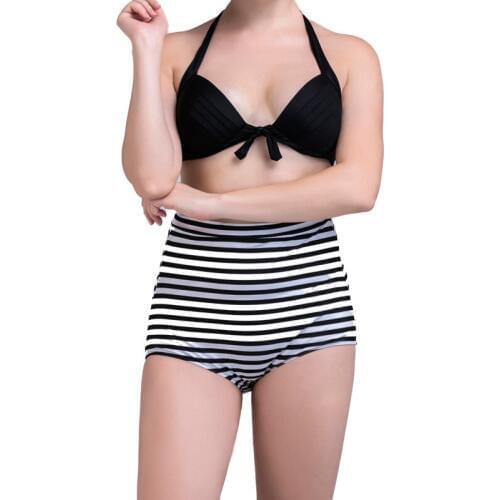 2018 American Two Pieces suit Vintage Woman High Waist Bikinis set Retro Classic Black White Striped Push-Up Slimming Swimsuits