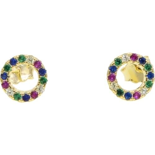 2021 Luxury Women Fashion Charm Earring Cute Girl Jewelry Gold Filled Rainbow CZ Mini Round Circle Geometry Simpe Trendy Earring