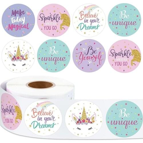 500pcs Roll Birthday Gift Seal Labels Adhesive Round Paper Stcikers Kids Happy Birthday Unicorn Party Decor Thank You Sticker