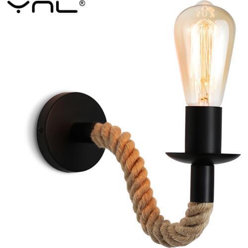 American Hemp Rope Wall Lamp Vintage Sconce Wall Lights Fixture E27 Industrial Decor Bedroom Light Indoor Lighting Retro Lamp
