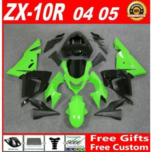 Free customize for 04 05 Kawasaki ZX10R fairings zx10r 2004 2005 fairing set zx10r parts light green glossy flat black TGV83