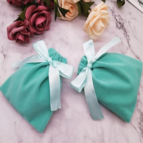 Turquoise Velvet Ribbon Gift Bags 7x9cm 10x12cm 12x15cm pack of 50 Jewelry Sack Makeup Lipstick Drawstring Pouches