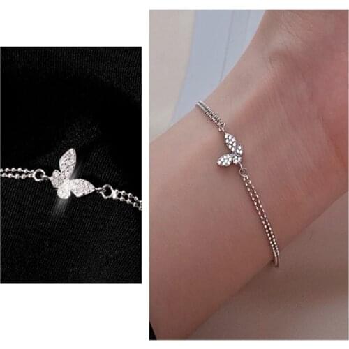 1PC Sweet Shining Zircon Butterfly Bracelet For Women Anti-allergic Silver Color Chain Bracelet For Party Hand Jewelry Decor