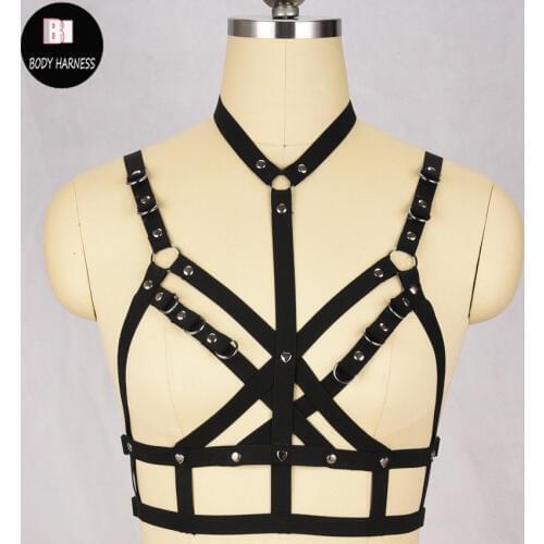 Black Harness Body Bondage Cage Bra Sexy Lingerie Neck Collar Body Neck Harness Harajuku Rave Wear Body Harness bondage lingerie