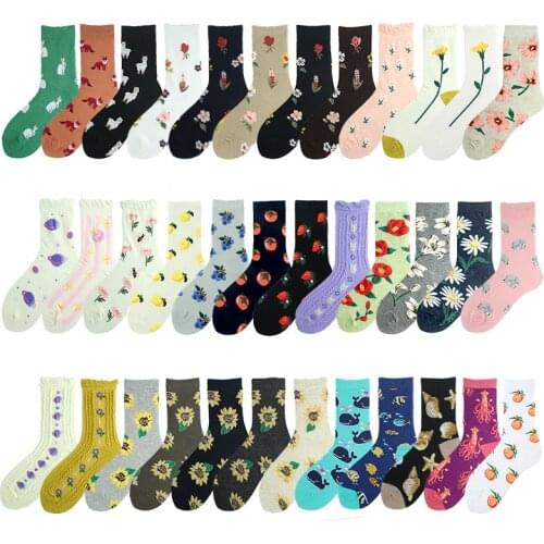 [COSPLACOOL]Korean Style Women Funny Socks Art Floar Fruit Animal Happy Kawaii Socks Novelty Harajuku Skarpetki Sokken Femme