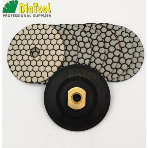 DIATOOL 7pcs 4inch Dry Diamond Polishing Pads And Rubber Backer DIA 100MM Resin Bond Diamond Flexible Polishing Pads