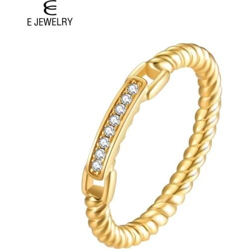 E 18K Gold Plated Twisted Rope Ring CZ 925 Sterling Silver Wedding Band Stacking Rings for Women Anniversary Promise Engagement