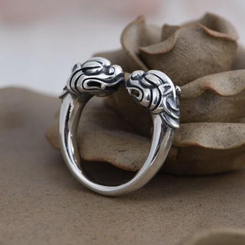 FNJ Animal Lion Head Ring 925 Silver Adjustable Size 100% Original Real S925 Solid Silver Rings for Men Jewelry Punk
