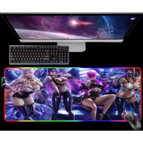 RGB LOL KDA Sexy Girl Gaming Mouse Pad XXL 25X35 Mousepad Keyboard Mat LED Mause Pad Rubber No-slip with Backlit Tapis De Souris