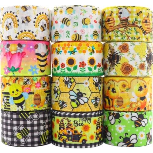 10 Yards 1.5" 38MM Bee Printed Grossgrain Ribbon For Hair Accessories DIY Crafts Handmade Y2021040802
