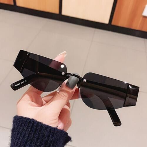 Trendy Womens Small Square Sunglasses Men Brand Rimless Cat Eye Sun Glasses For Female Steampunk Shades Oculos de sol UV400