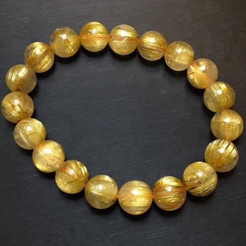 Top Natural Gold Rutilated Quartz Crystal Woman Gemstone 10.5mm Clear Round Beads Bracelet Jewelry Brazil Genuine AAAAA