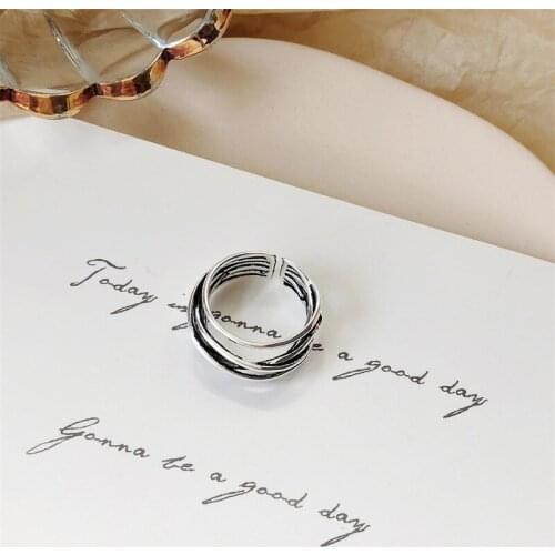 New Fashion Irregular Geometry Silver Color Lines Ring Korean Style Simple Rings For Women Party Jewelry Accessories
