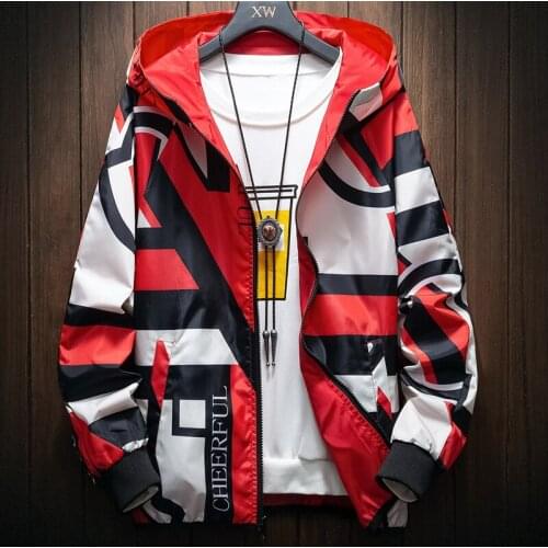 The New Two-sided Mens Jacket, 2021 Mens Fashion Geometric Pattern Windbreaker, Lightweight Outerwear M-7XL