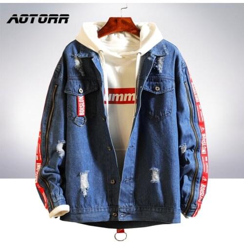 Autumn Retro Denim Jacket Mens Hip Hop Jeans Coat Casual Bomber Jacket Outerwear Male Letter Print Cotton Denim Jackets 2021 New