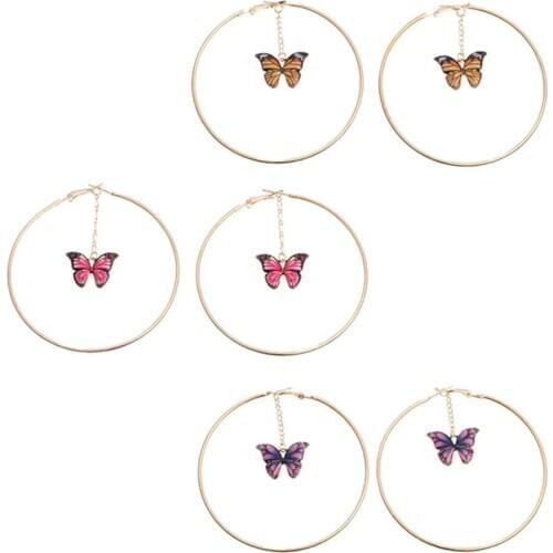 Simple Hoop Earrings For Elegant Women Hollow Round Circle Earrings With Butterfly Decorated Earrings Golden Color Ear Jewelry