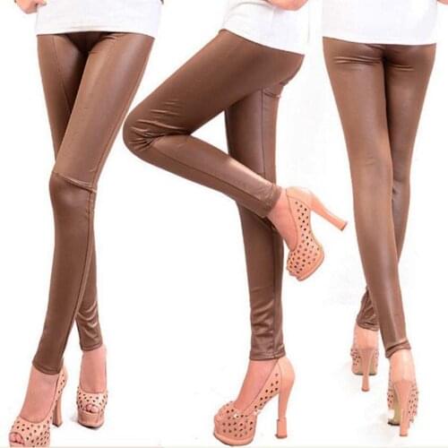 Women Winter Faux Leather Leggings Solid Color Fitness Lady Pants Sexy Fashion Wholesale Spring High Waist Leggings