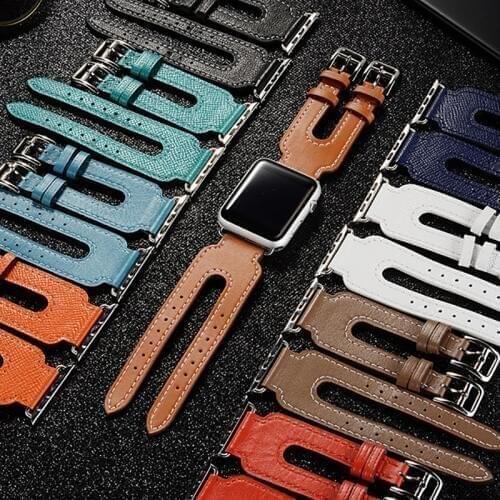 Onthelevel Simple Fashion Real Cowhide Double Buckle WatchBand 42mm 38mm Watch Strap Reloj Watch Accessories for iWatch 1/2/3/4