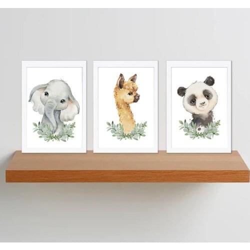 Native Animal Telephant Prints Set of 3 Pictures Gender Neutral Flower With Crowns Woodland Nursery Art No Frame Wall Painting
