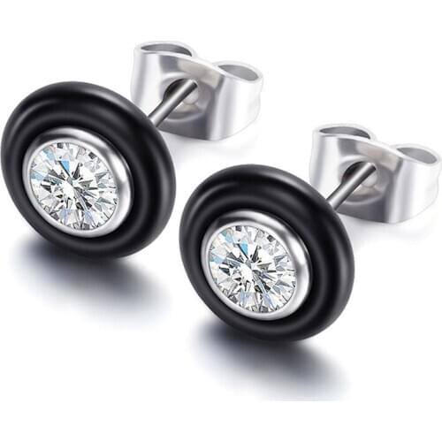 Stainless Steel Ceramics Zircon Earring Stud Black White Ceramic Round Punk Hiphop Earring Women Jewelry