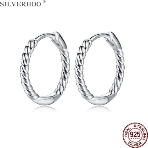 SILVEROO Minimalist Design Hoop Earrings For Women 925 Sterling Silver Geometric Weave Tiny Earring Fine Jewelry New Arrival