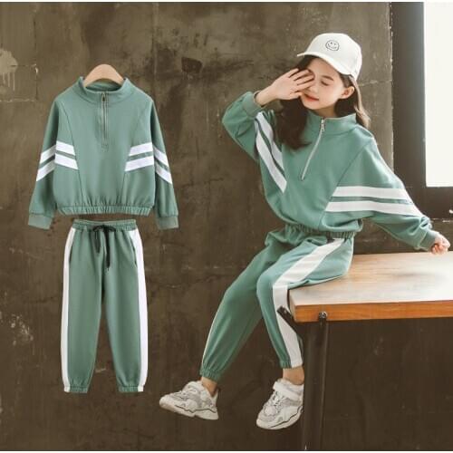 Girls Sport Clothes Striped Clothing For Girls Cotton Coat + Pants 2PCS Clothes Girl Teenage Childrens School Clothing 12 Years