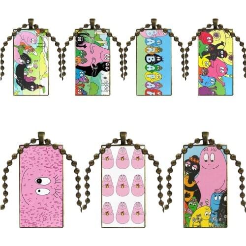 Glass Pendant Necklace Handmade Half Pendant Rectangle Necklace For Girls Gifts Japan Cute Tumbler Fat Baby Barbapapa