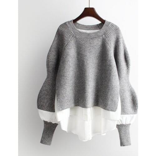 Streetwear Fake Two Piece Sweater Women Korean Patchwork Knitted Sweaters Winter Clothing For Women Pull Femme