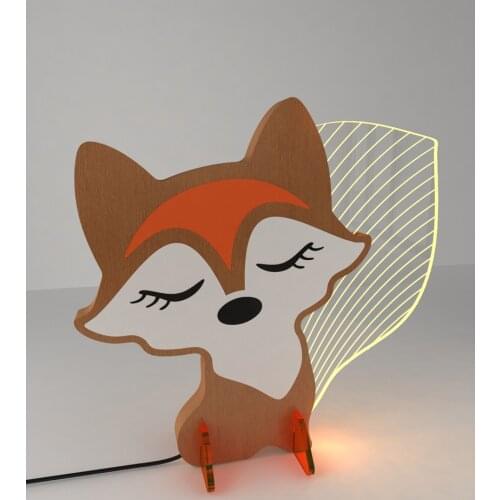 Unique Handmade Wood and Plexiglass Fox Figure Lampshade Interior Decorative Lighting Children Teenage Bedroom Night Light