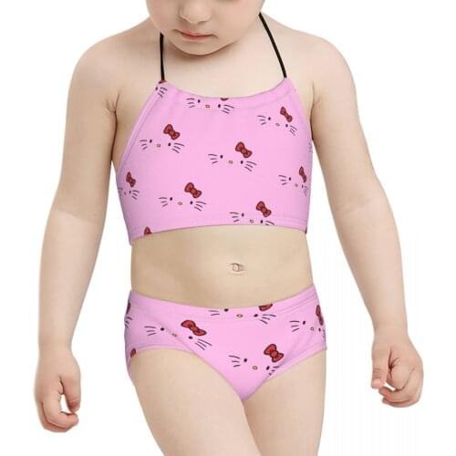 Japanese Anime Kids Swimwear for Girls Children Print Hello Cat 2 Biquini 2021 Wholesale Brand Baby Girl Swimming Suit