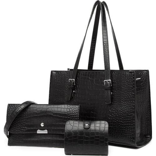 High Quality Women Pu Leather Handbags Large Capacity Ladies 3 Pieces Set Shoulder Bags Designer Female Tote Messenger Bags New