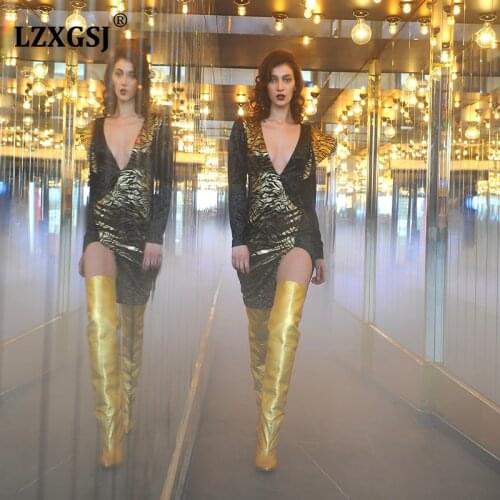 Womens Over The Knee Boots Sexy For Female Spring Autumn Summer Winter Modern Solid Gold Thigh High Boots Adult Shoes