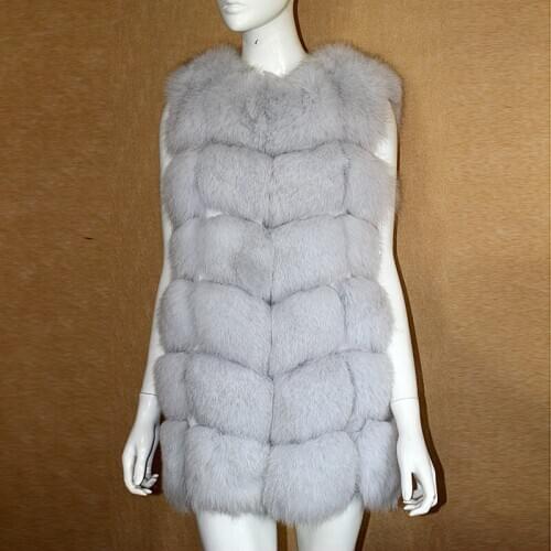 Real Natural Fox Fur Vest outerwear Coats Women clothing 2019 Winter New Fashion Slims Medium Long Genuine fox Fur Vests