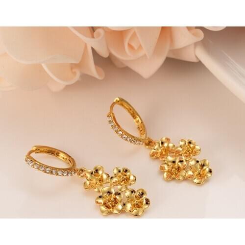 Gold cz diamond flower drop earring Ethiopian/Nigeria/Kenya /Ghana Dubai african Arab Middle Eastern Jewelry Mom girl Gifts