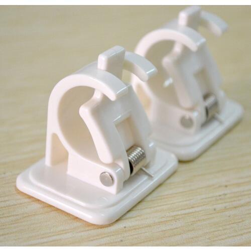 2Pcs Hanging Rod End Hanging Clips Adhesive Wall Hanging Curtain Hanging Rod Clip Hook Suction Box Bathroom Organizer Wall Shelf