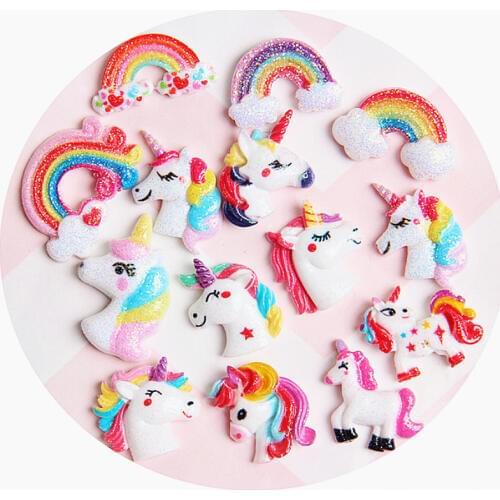 20PC Glitter Cartoon Unicorn Resin DIY Jewelry Decorative Supplies Scrapbooking Embellishment Flatback Planar Crafts Materials