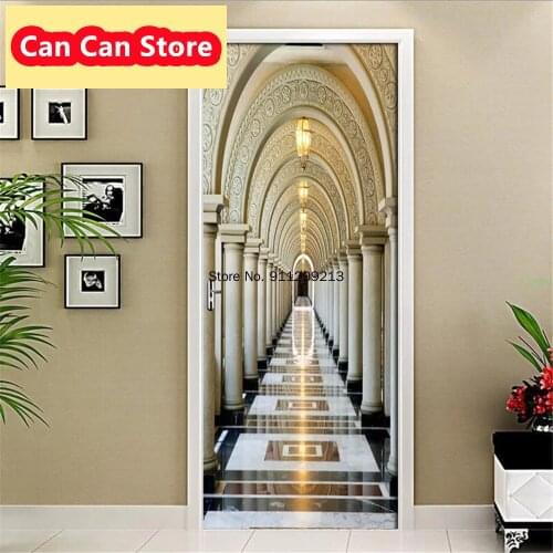 3D DIY Abstract Fashion Wallpaper Living Room Art Corridor PVC Door Sticker Modern Door Poster Self-Adhesive Mural Stickers Home