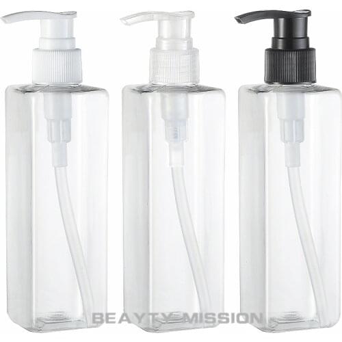 BEAUTY MISSION 250ml 24pcs/lot wholesale Square lotion screw pump bottle, 250cc shower gel packaging container PET bottle